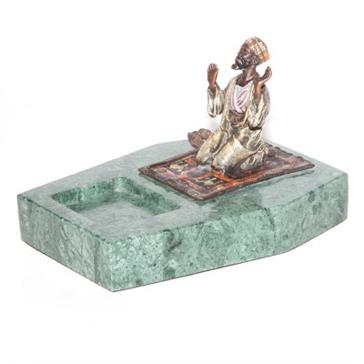 Lot 394 - Cold Painted Metal Figure of an Arab on Marble...