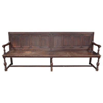 Lot 219 - English Provincial Style Oak Bench Length 8 feet.