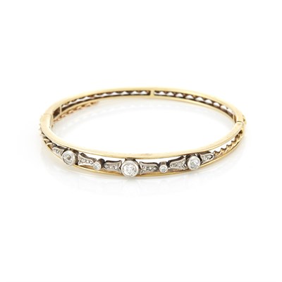 Lot 1226 - Gold, Platinum and Diamond Bangle Bracelet
