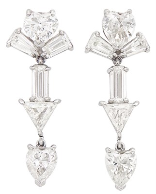 Lot 261 - Pair of Platinum and Diamond Pendant-Earclips
