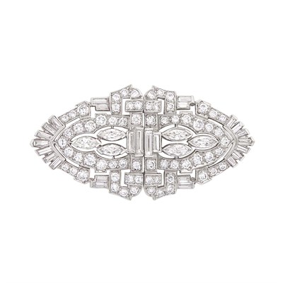 Lot 241 - Platinum and Diamond Double Clip-Brooch