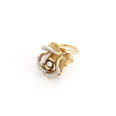 Lot 1443 - Gold and Diamond Mesh Rose Ring