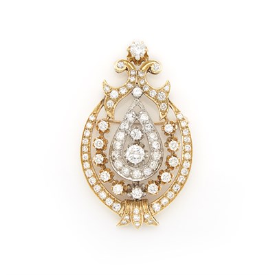 Lot 1312 - Gold and Diamond Pendant-Brooch