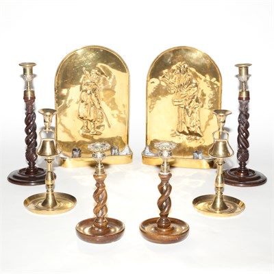 Lot 527 - Two Pairs of Treen Twist Candlesticks;...