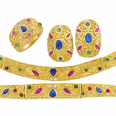 Lot 65 - Suite of Gold, Ruby, Sapphire and Diamond Jewelry