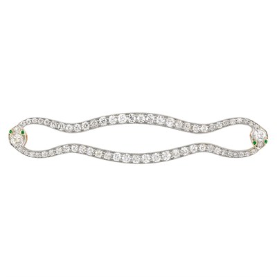 Lot 2 - Antique Platinum, Gold and Diamond Double Snake Brooch, Tiffany & Co.