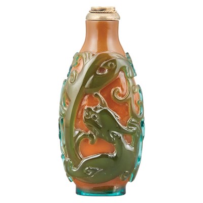 Lot 168 - Chinese Peacock Blue Overlay Brown Snuff...