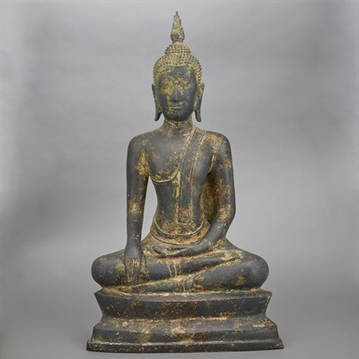 Lot 57 - Two Thai Bronze Buddhas 14th Century style...