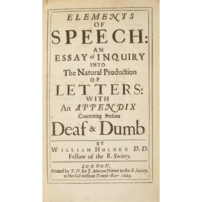 Lot 144 - HOLDER, WILLIAM Elements of speech: an essay...