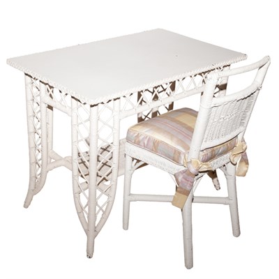 Lot 229 - White Painted Wicker Writing Table and Chair...