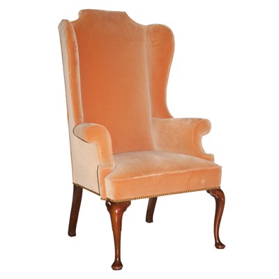 Lot 243 - George I Style Upholstered Mahogany Wing Chair