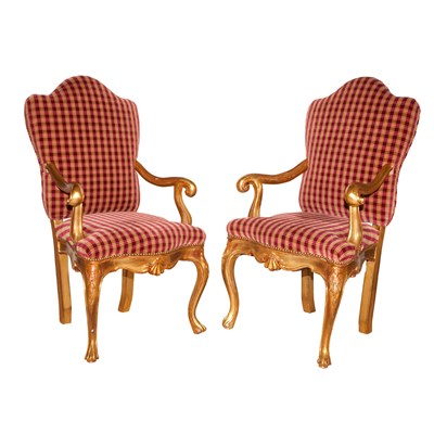 Lot 304 - Pair of Regence Style Gold Painted Armchairs