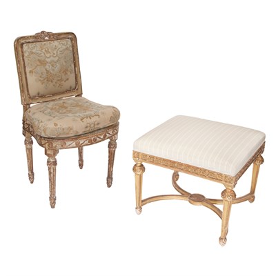 Lot 475 - Louis XVI Style Giltwood Upholstered Stool;...