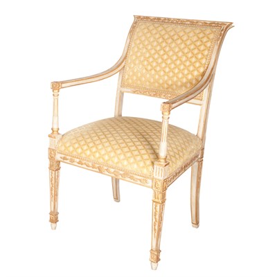 Lot 454 - Pair of Louis XVI Style Painted Wood Armchairs