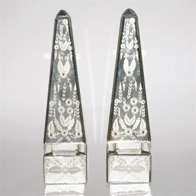 Lot 477 - Pair of Mirrored Obelisks Height 21 inches.