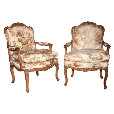 Lot 511 - Pair of Regence Style Fruitwood Fauteuils