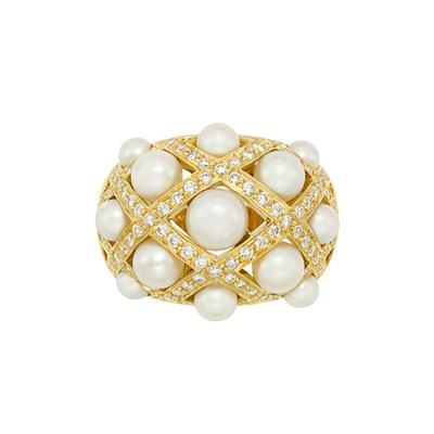 Lot 8 - Gold, Cultured Pearl and Diamond 'Baroque' Ring, Chanel, France