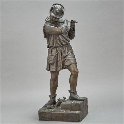 Lot 114 - German Patinated-Bronze Figure of the Pied...