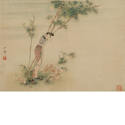 Lot 219 - Hu Ye Fu (1908-1980) Female in a bamboo garden...