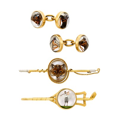 Lot 132 - Group of Gold and Reverse Crystal Intaglio Jewelry