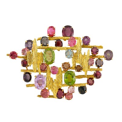 Lot 73 - Gold, Multicolored Colored Stone Clip-Brooch