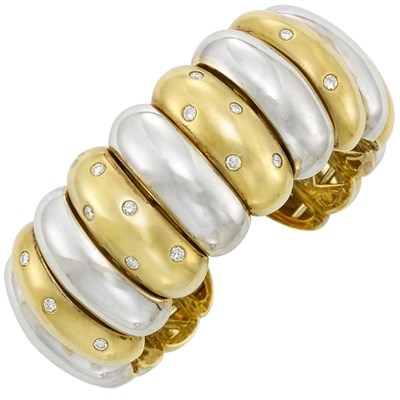 Lot 14 - Two-Color Gold and Diamond Cuff Bangle Bracelet