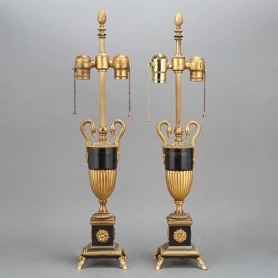 Lot 122 - Pair of Empire Style Gilt and Black Enameled...