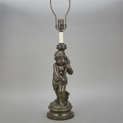 Lot 158 - Patinated-Bronze Figural Lamp 20th Century The...