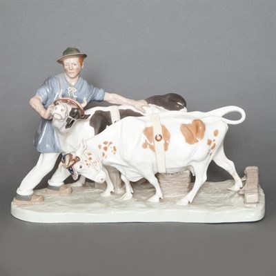 Lot 404 - Meissen Porcelain Group of a Ploughman with...