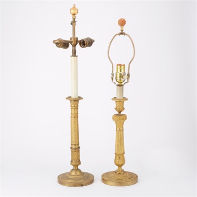 Lot 138 - Two Empire Style Gilt-Metal Candlestick-Form...