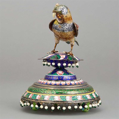 Lot 46 - Indian Enameled Silvered Metal Owl 19th...