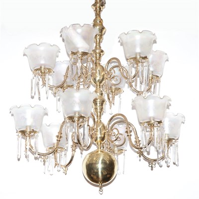 Lot 527 - Brass and Frosted Glass Twelve-Light...