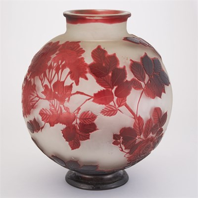 Lot 275 - Emile Galle Acid Etched Cameo Glass Roses Vase...