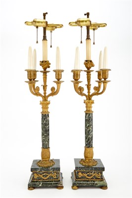Lot 129 - Pair of Empire Style Gilt-Metal and Green...