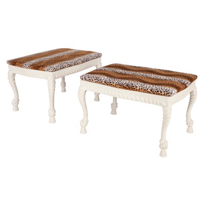 Lot 495 - Pair of Upholstered Rope Twist Stools Length...