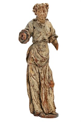 Lot 394 - Continental Painted Wood Figure of a Woman...