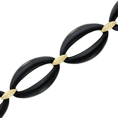 Lot 544 - Black Onyx, Gold and Diamond Link Bracelet