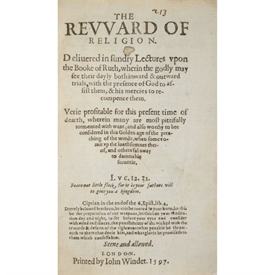 Lot 191 - TOPSELL, EDWARD The revvard of religion....