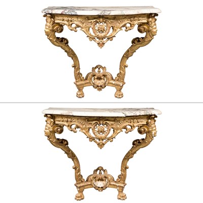 Lot 532 - Pair of Louis XV Style Giltwood Consoles Each...
