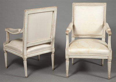 Lot 239 - Pair of Louis XVI Gray Painted Fauteuils à la...