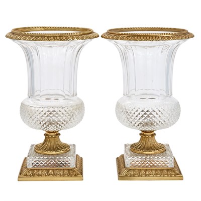 Lot 245 - Pair of Empire Style Gilt-Metal Cut Glass...