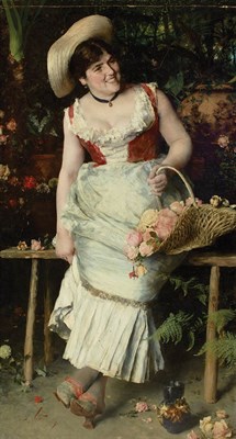 Lot 4 - Francesco Vinea Italian, 1845-1902 Flower Girl,...