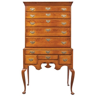 Lot 152 - Queen Anne Figured Maple High Chest New...