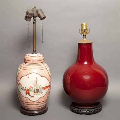 Lot 255 - Two Chinese Glazed Porcelain Lamps Height of...