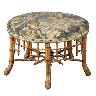 Lot 594 - Napoleon III Upholstered and Gilt Faux Bamboo...