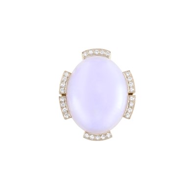 Lot 147 - Gold, Lavender Jade and Diamond Ring, Trio