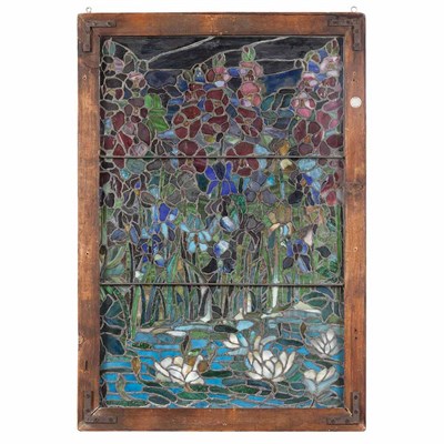 Lot 459 - American Leaded Glass Scenic Landscape Window...