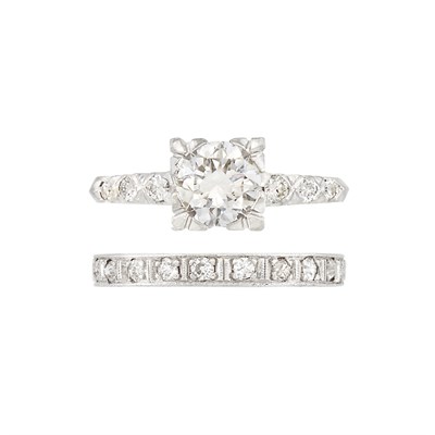 Lot 56 - Platinum and Diamond Ring and Eternity Band