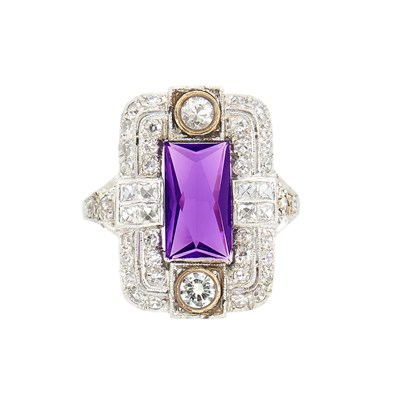 Lot 1 - Platinum, Gold, Amethyst and Diamond Ring
