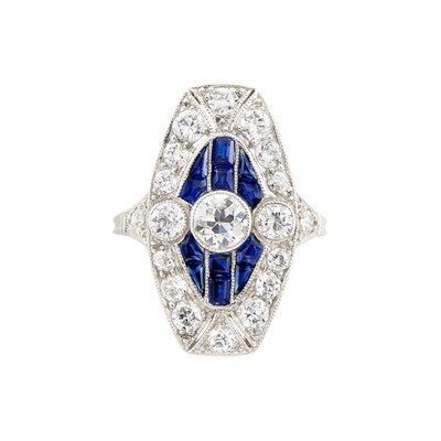 Lot 9 - Art Deco Platinum, Diamond and Sapphire Ring
